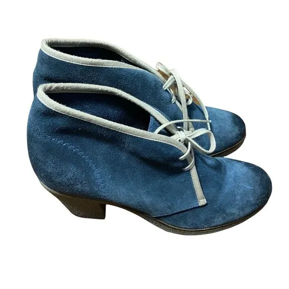 Anthropologie JASPER &amp; JEERA Blue Suede‎ Lace Up Desert Ankle Boots Sz 39