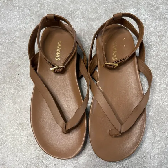 Anthropologie Kaanas Koko Thong Strappy Greek Style Sandals in honey size 8