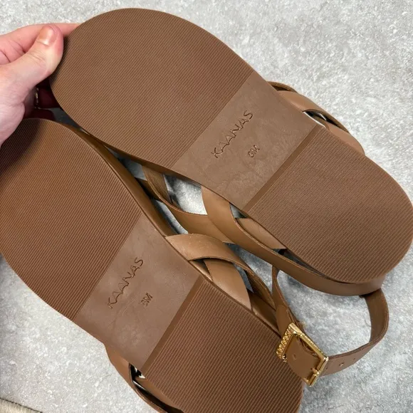 Anthropologie Kaanas Koko Thong Strappy Greek Style Sandals in honey size 8