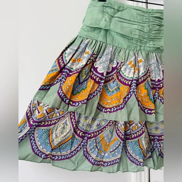 Anthropologie Let Me Be Tiered Printed Mini Skirt
