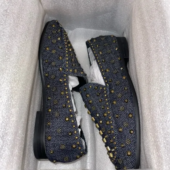 Anthropologie, Lola Cruz studded denim loafers