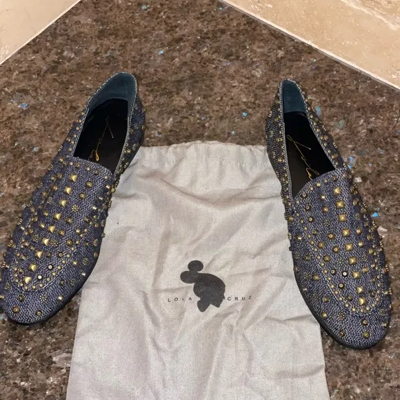 Anthropologie, Lola Cruz studded denim loafers