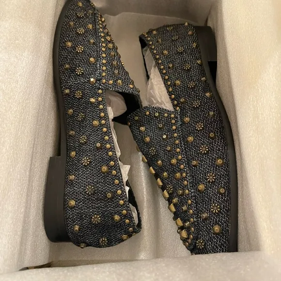 Anthropologie, Lola Cruz studded denim loafers