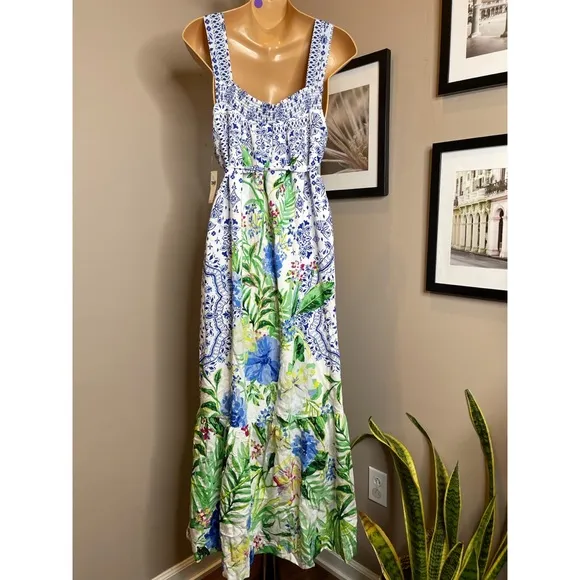 Anthropologie Maeve Bouquet Flounced Maxi Dress