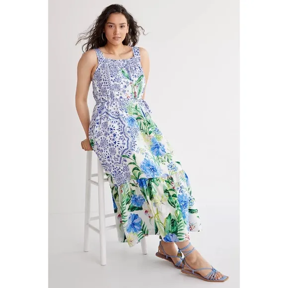 Anthropologie Maeve Bouquet Flounced Maxi Dress