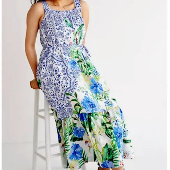 Anthropologie Maeve S NWT Bouquet Flounced Maxi Dress Floral Bohemian New