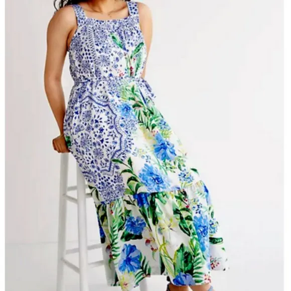 Anthropologie Maeve S NWT Bouquet Flounced Maxi Dress Floral Bohemian New