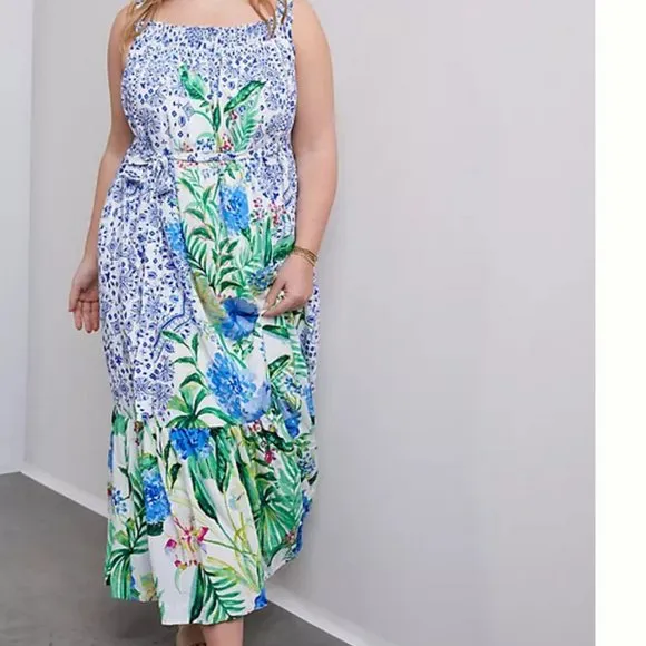 Anthropologie Maeve XXS NWT Bouquet Flounced Maxi Dress Floral Bohemian