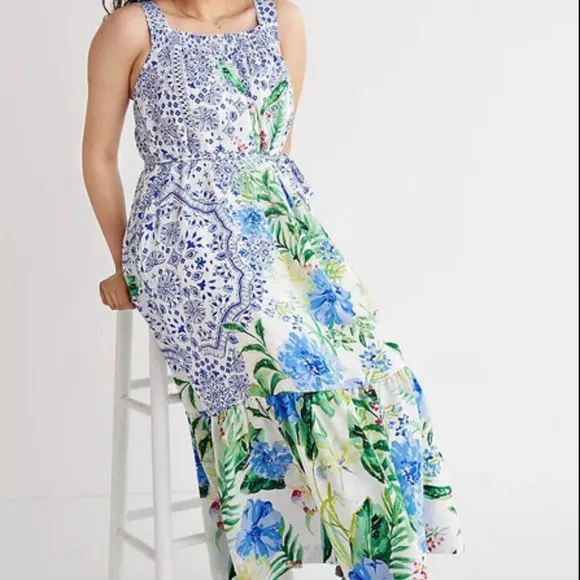 Anthropologie Maeve XXS NWT Bouquet Flounced Maxi Dress Floral Bohemian