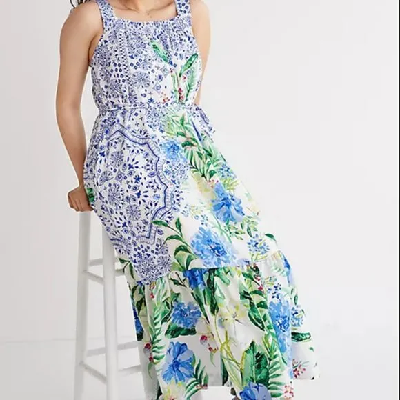 Anthropologie Maeve XXS NWT Bouquet Flounced Maxi Dress Floral Bohemian