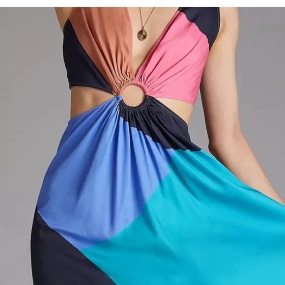 Anthropologie Multicolor Flounced Cut-Out Maxi Dress Dress Sz 6P NWT