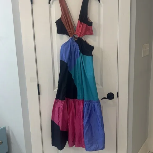 Anthropologie Multicolor Flounced Cut-Out Maxi Dress Dress Sz 6P NWT