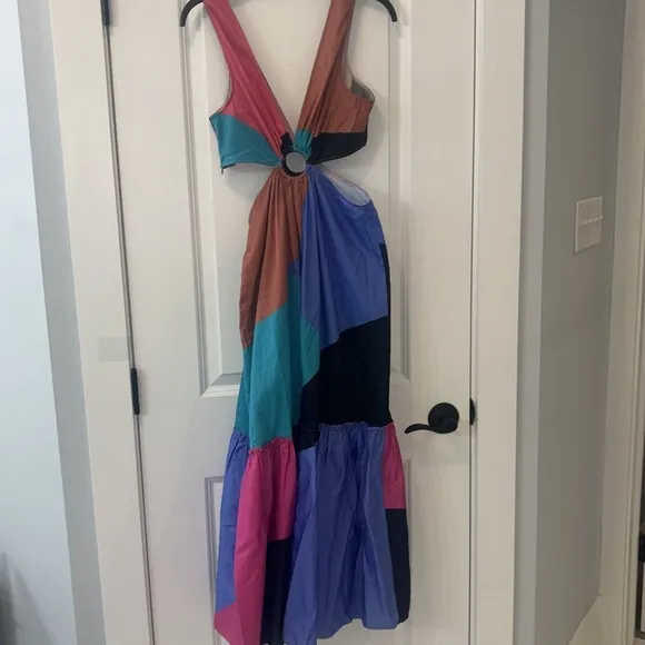 Anthropologie Multicolor Flounced Cut-Out Maxi Dress Dress Sz 6P NWT