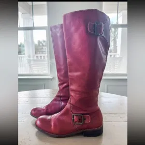 Anthropologie Schuler &amp; Sons Red Leather Knee High Riding Boots 8.5