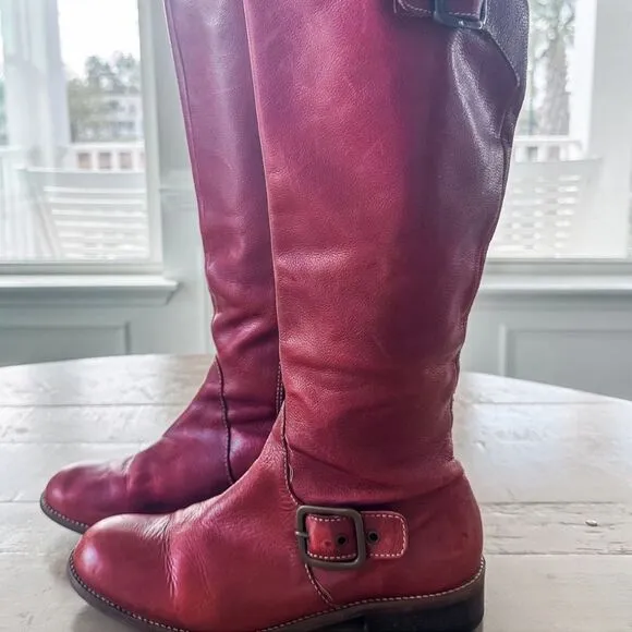 Anthropologie Schuler &amp; Sons Red Leather Knee High Riding Boots 8.5