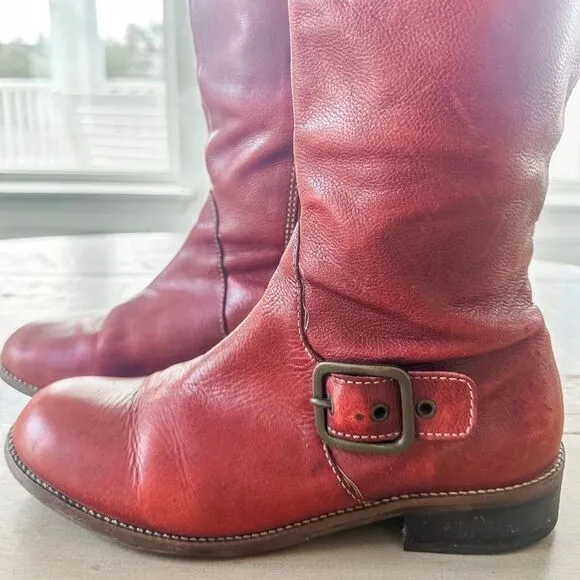Anthropologie Schuler &amp; Sons Red Leather Knee High Riding Boots 8.5