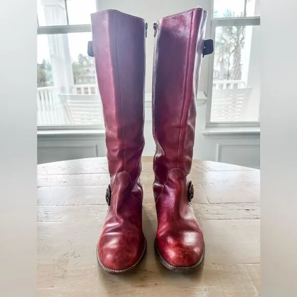 Anthropologie Schuler &amp; Sons Red Leather Knee High Riding Boots 8.5