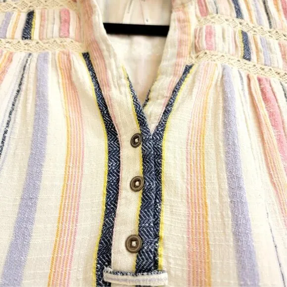 ANTHROPOLOGIE Short Sleeve Georgina Tiered Striped Shirt Dress Womens (M-Petite)