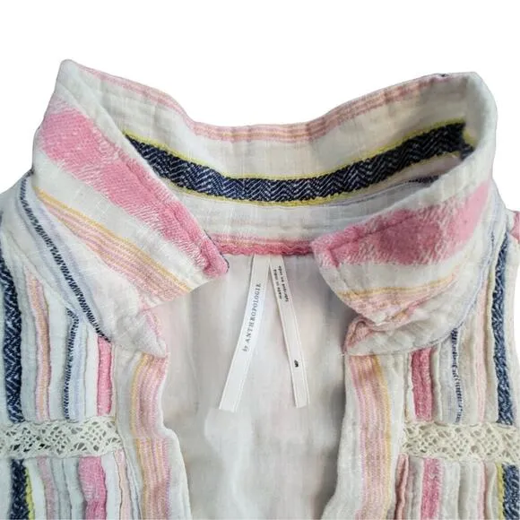 ANTHROPOLOGIE Short Sleeve Georgina Tiered Striped Shirt Dress Womens (M-Petite)