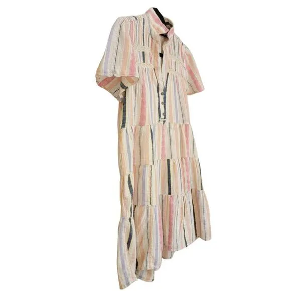 ANTHROPOLOGIE Short Sleeve Georgina Tiered Striped Shirt Dress Womens (M-Petite)