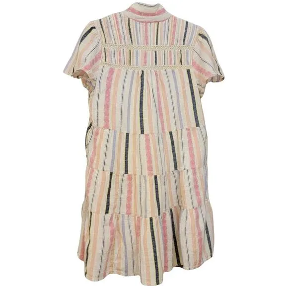ANTHROPOLOGIE Short Sleeve Georgina Tiered Striped Shirt Dress Womens (M-Petite)