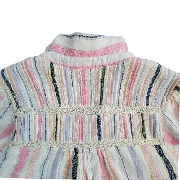 ANTHROPOLOGIE Short Sleeve Georgina Tiered Striped Shirt Dress Womens (M-Petite)