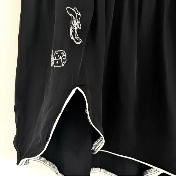 Anthropologie Silky Ruffle Pajama Shorts In Black With Western Motif Size XL NWT