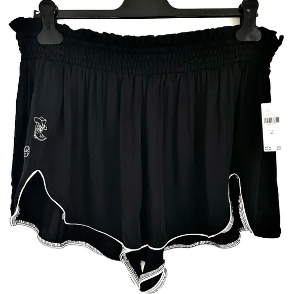 Anthropologie Silky Ruffle Pajama Shorts In Black With Western Motif Size XL NWT