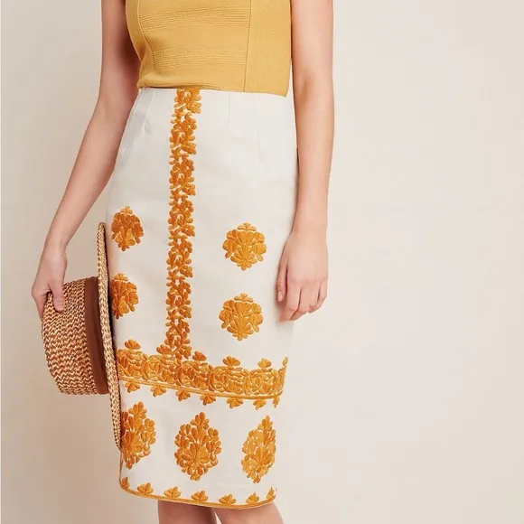 Anthropologie Verona embroidered pencil skirt