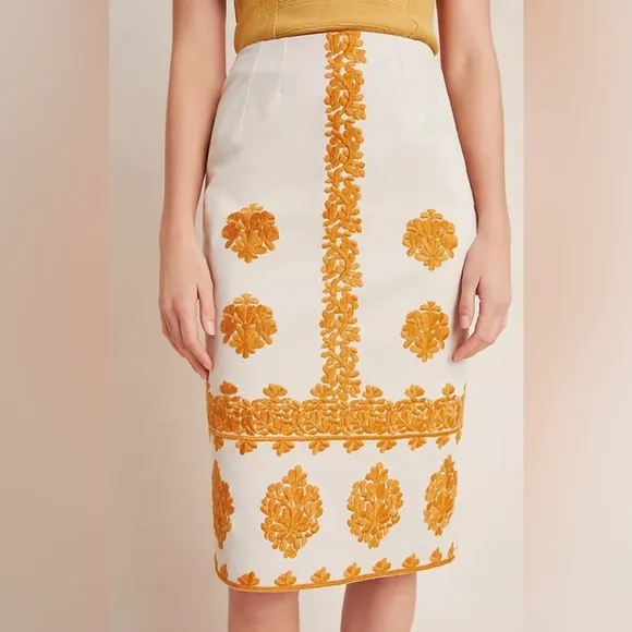 Anthropologie Verona Embroidered Pencil Skirt