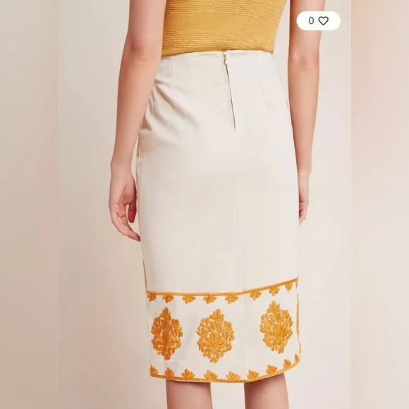 Anthropologie Verona Embroidered Pencil Skirt