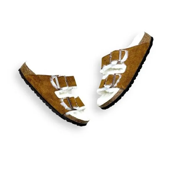 Anthropologie x Birkenstock Arizona Shearling-Lined Suede Leather Sandals Mink