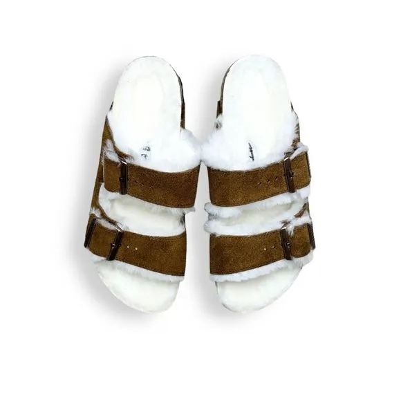Anthropologie x Birkenstock Arizona Shearling-Lined Suede Leather Sandals Mink