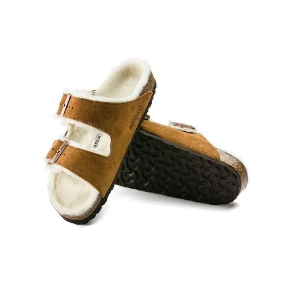Anthropologie x Birkenstock Arizona Shearling-Lined Suede Leather Sandals Mink
