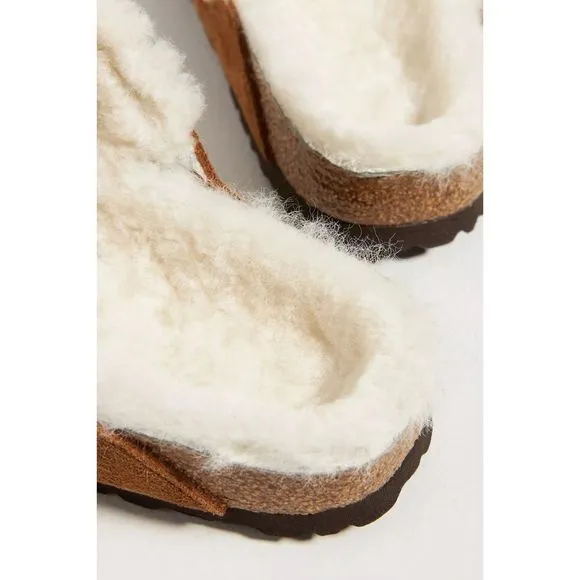 Anthropologie x Birkenstock Arizona Shearling-Lined Suede Leather Sandals Mink