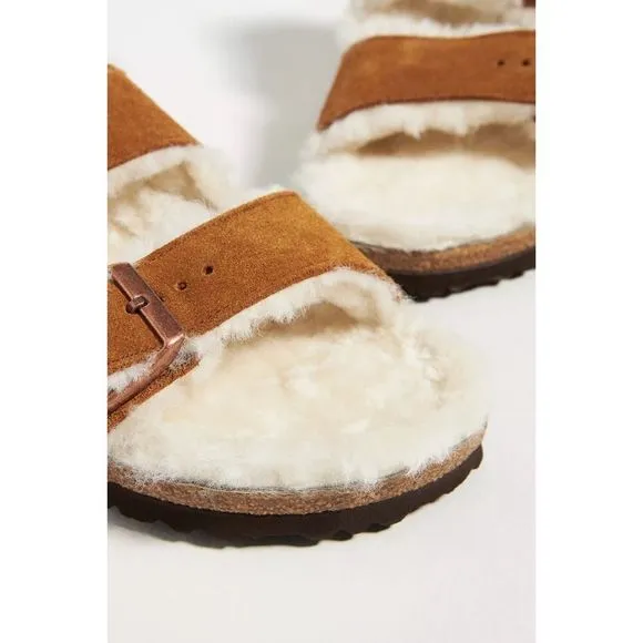 Anthropologie x Birkenstock Arizona Shearling-Lined Suede Leather Sandals Mink