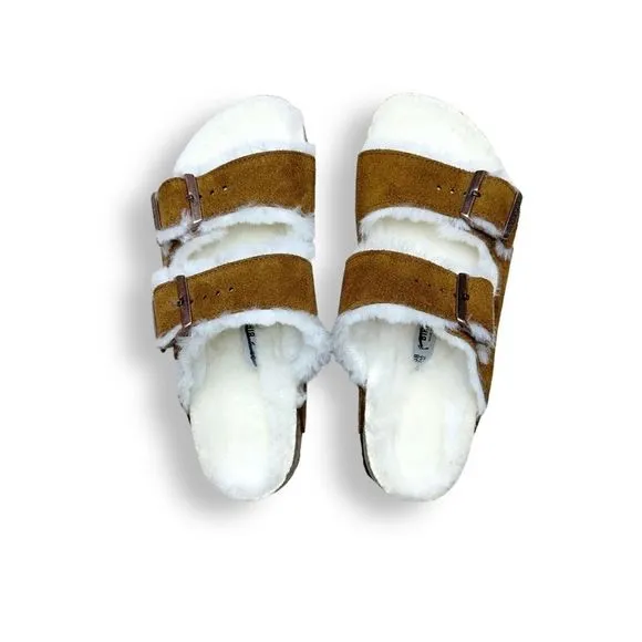 Anthropologie x Birkenstock Arizona Shearling-Lined Suede Leather Sandals Mink