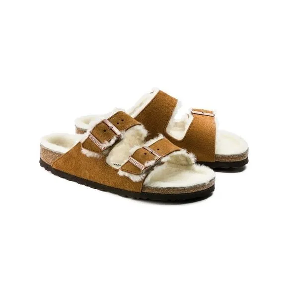 Anthropologie x Birkenstock Arizona Shearling-Lined Suede Leather Sandals Mink