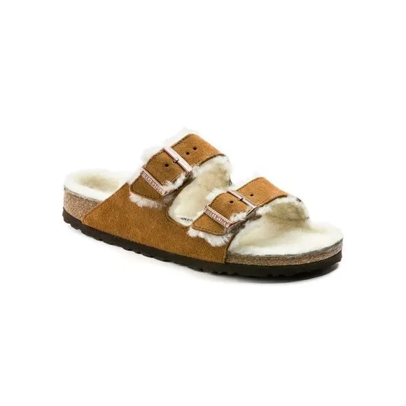 Anthropologie x Birkenstock Arizona Shearling-Lined Suede Leather Sandals Mink