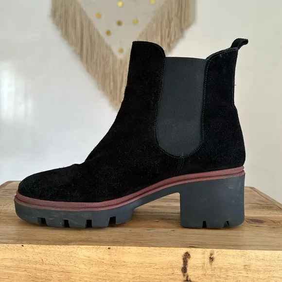 Antonia De Faria Tara Chelsea Black Suede Leather Lug Block Heel Boot Size 9