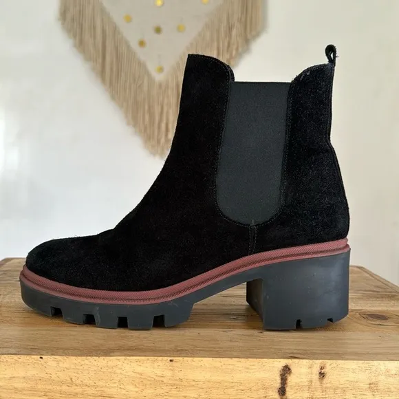Antonia De Faria Tara Chelsea Black Suede Leather Lug Block Heel Boot Size 9