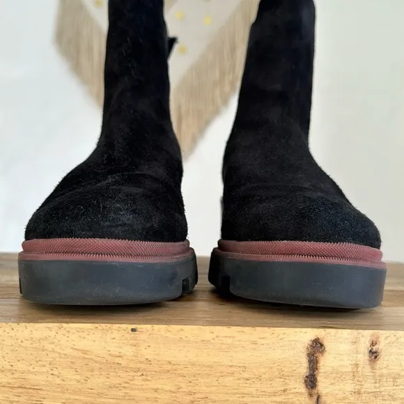 Antonia De Faria Tara Chelsea Black Suede Leather Lug Block Heel Boot Size 9