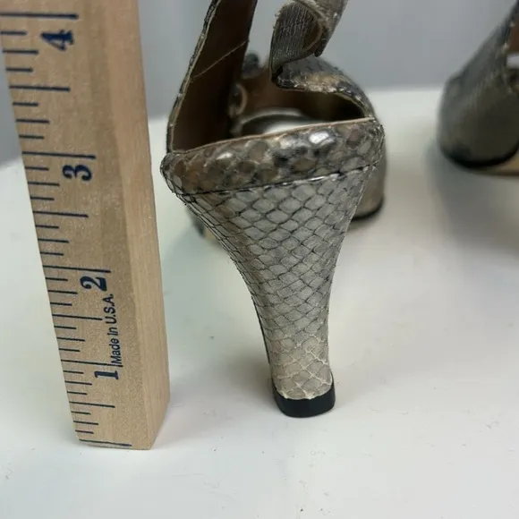 Anyi Lu Silver Comfort Couture Metallic Tulip Pump Slingback Snake Sandals