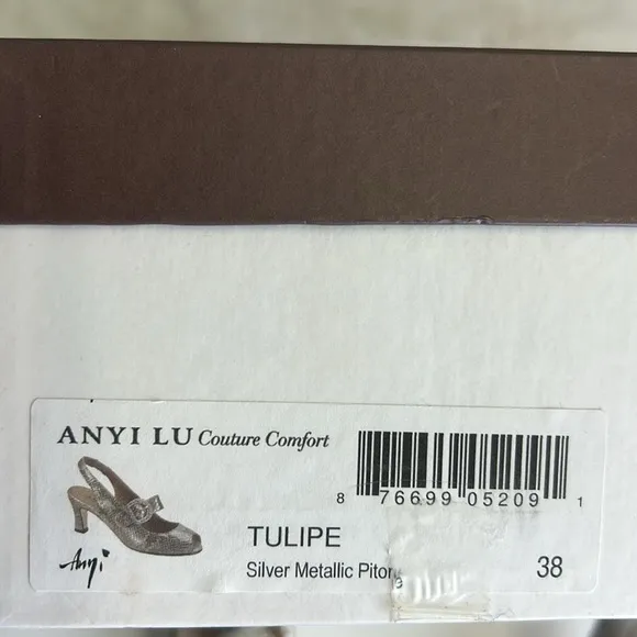 Anyi Lu Silver Comfort Couture Metallic Tulip Pump Slingback Snake Sandals