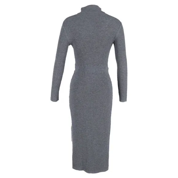 A.P.C. Alma Roll-Neck Knitted Dress in Grey Merino Wool