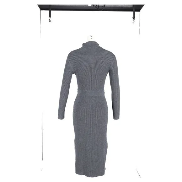 A.P.C. Alma Roll-Neck Knitted Dress in Grey Merino Wool