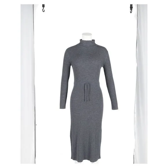 A.P.C. Alma Roll-Neck Knitted Dress in Grey Merino Wool