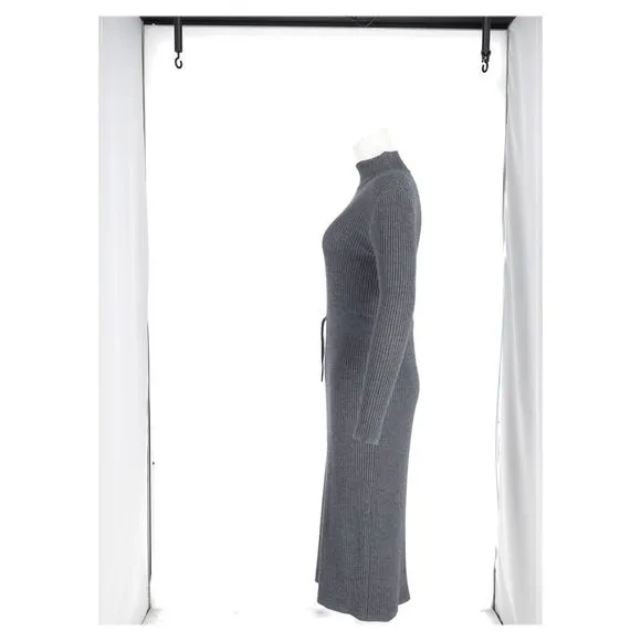 A.P.C. Alma Roll-Neck Knitted Dress in Grey Merino Wool