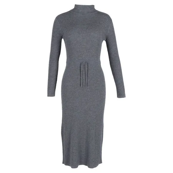 A.P.C. Alma Roll-Neck Knitted Dress in Grey Merino Wool