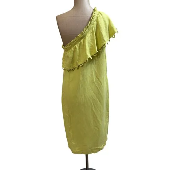 APIECE APART One Shoulder Ruffle Yellow Linen Blend Mini Dress size 2
